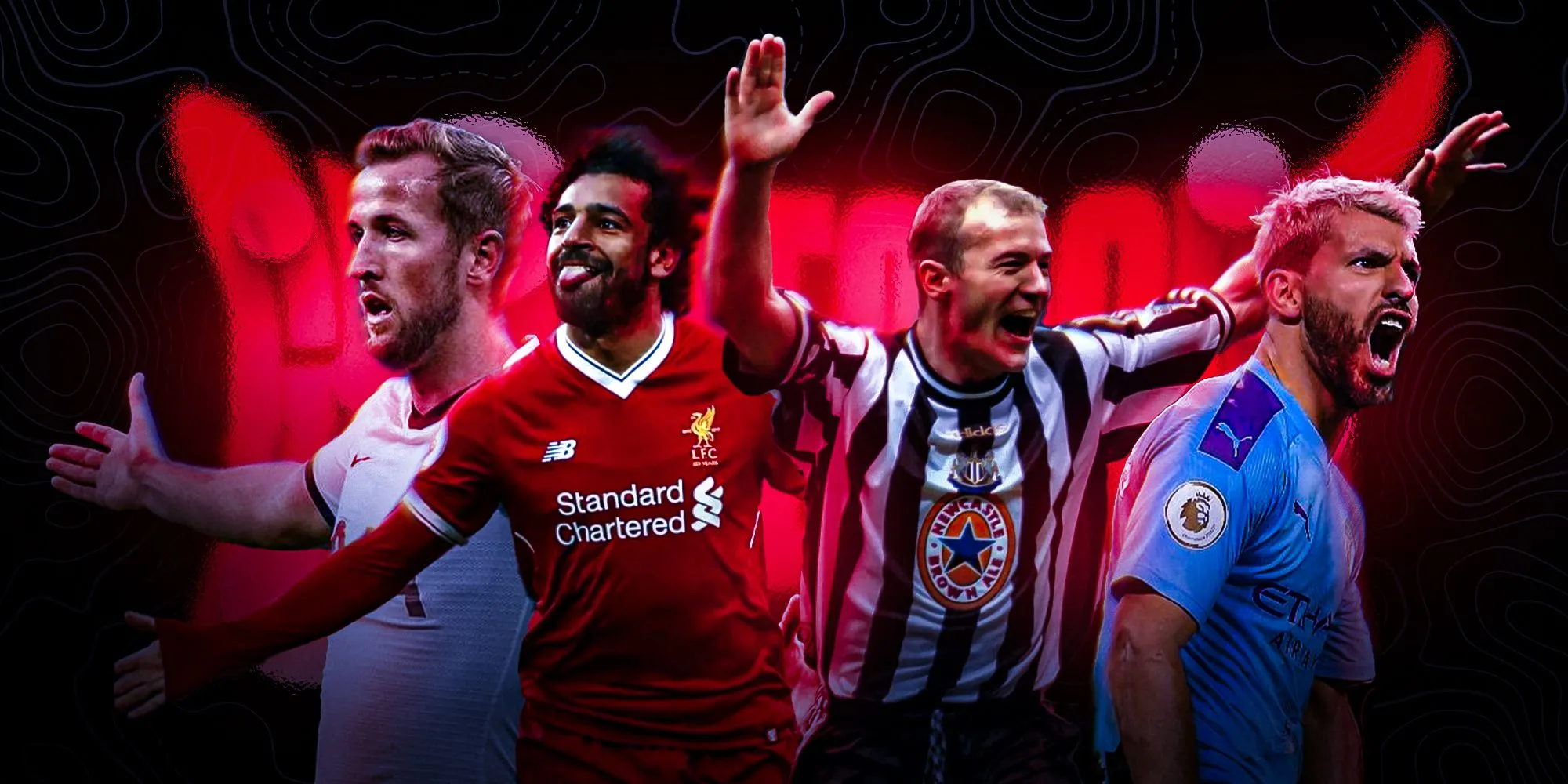 Hình ảnh tùy chỉnh của Harry Kane, Mohamed Salah, Alan Shearer và Sergio Aguero, những chân sút hàng đầu Premier League